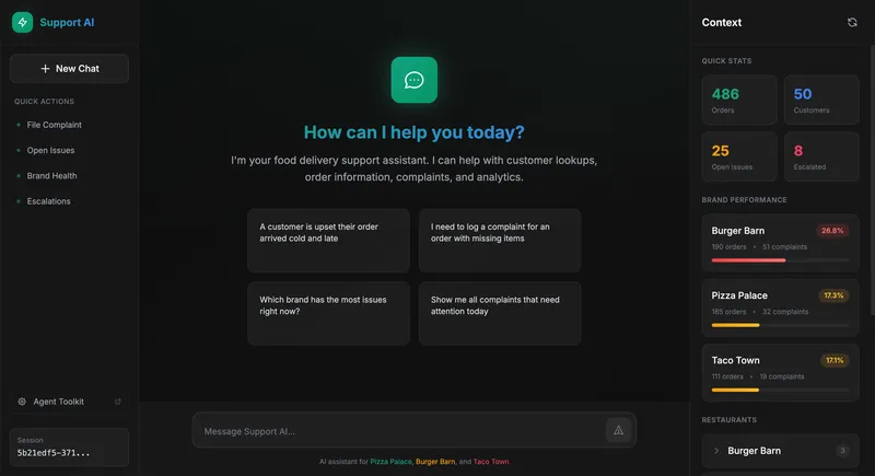 AI agent chat interface showing a conversation with tool traces